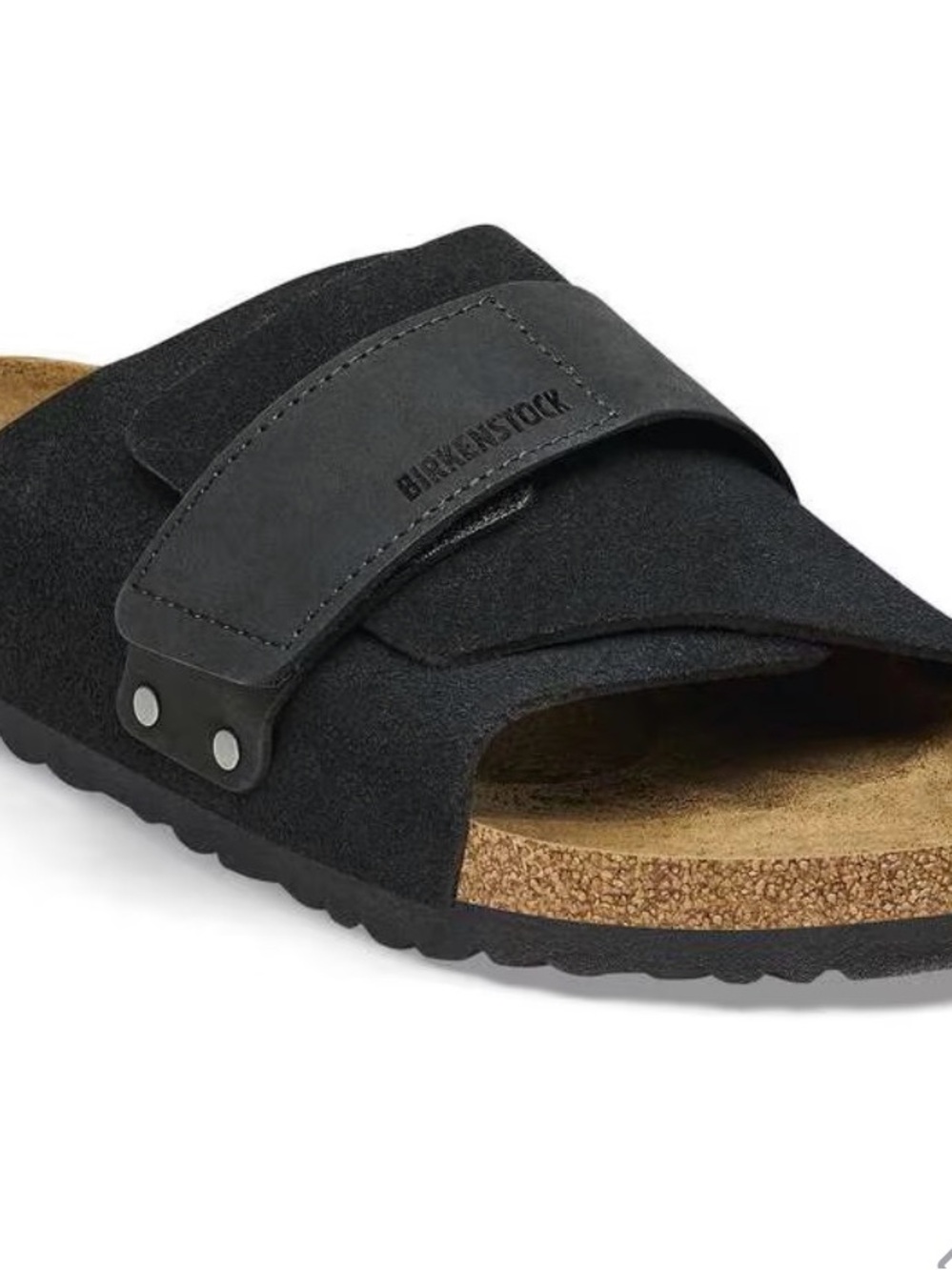 Birkenstock Black Suede Single Strap Slide Sandal